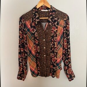 Soft Surroundings Multicolor Floral Plaid Button Down Shirt
